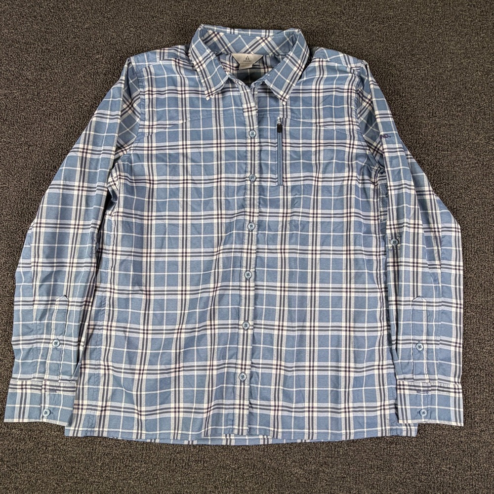 Ascend Shirt Womens L 660ACS196154W Blue Plaid Vented Hiking Button Down EUC